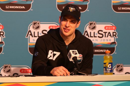 All-Star Game MVP Sidney Crosby answers question during post game press conference