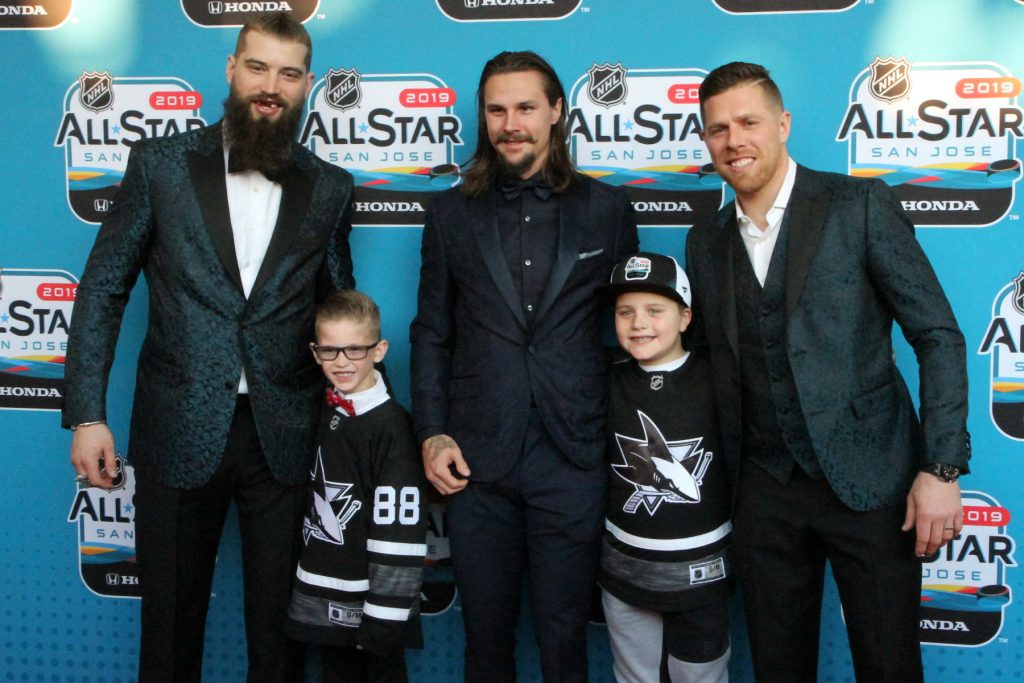 Brent Burns, his son Jagger Burns, Erik Karlsson, Nate Pavelski, and dad Joe Pavelski - Photo by Jack Lima