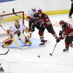 Stockton's Dustin Wolf in the net