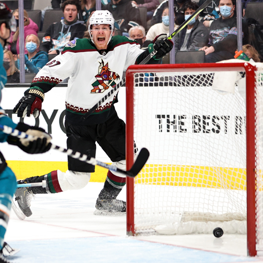 Larson Crouse celebrates Shayne Gostisbehere's (Not Pictured) third period goal