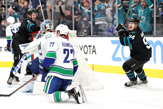 Alexander Barabanov (94) celebrates his goal with less than one second left in the game to tie the score and force the overtime.