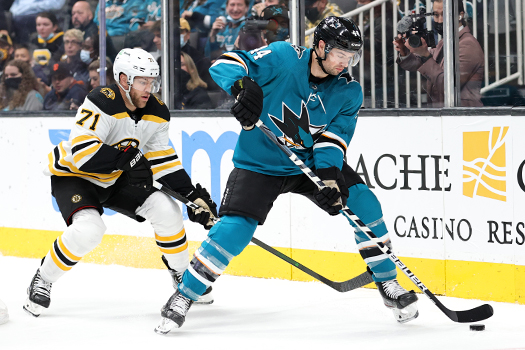 Marc-Edouard Vlasic (44) skates away from Taylor Hall (71)