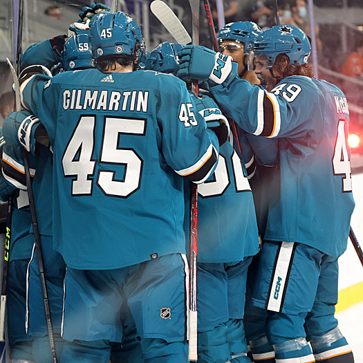The San Jose Sharks celebrate their overtime win over the Anaheim Ducks