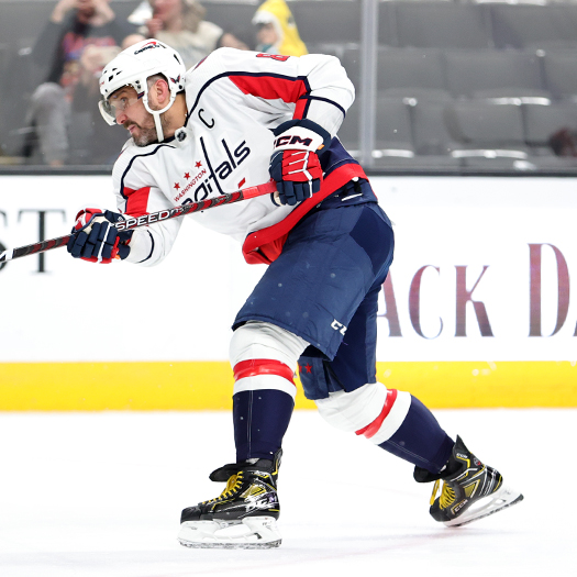 Capitals forward Alex Ovechkin takes a shot on goal during first period action