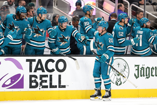 Fabian Zetterlund (20) celebrates his first period goal with teammates