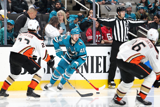 Sharks forward Tomas Hertl (48) looks to make a pass