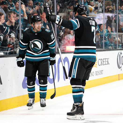 Filip Zadina (18) celebrates his third period goal with Nico Strum (7)